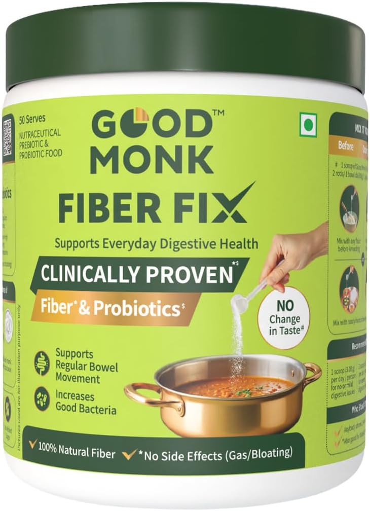 Fiber Fix | Constipation, Bloating & Gas Relief | Everyday Prebiotic Soluble Natural Fibre Supplement Powder + Probiotic | 50 Servings | No Side Effects Or Taste Change