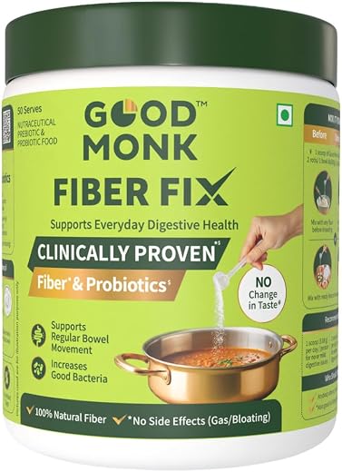 Good Monk Fiber Fix | Constipation, Bloating &amp; Gas Relief | Everyday Prebiotic Soluble Natural Fibre Supplement Powder + P...