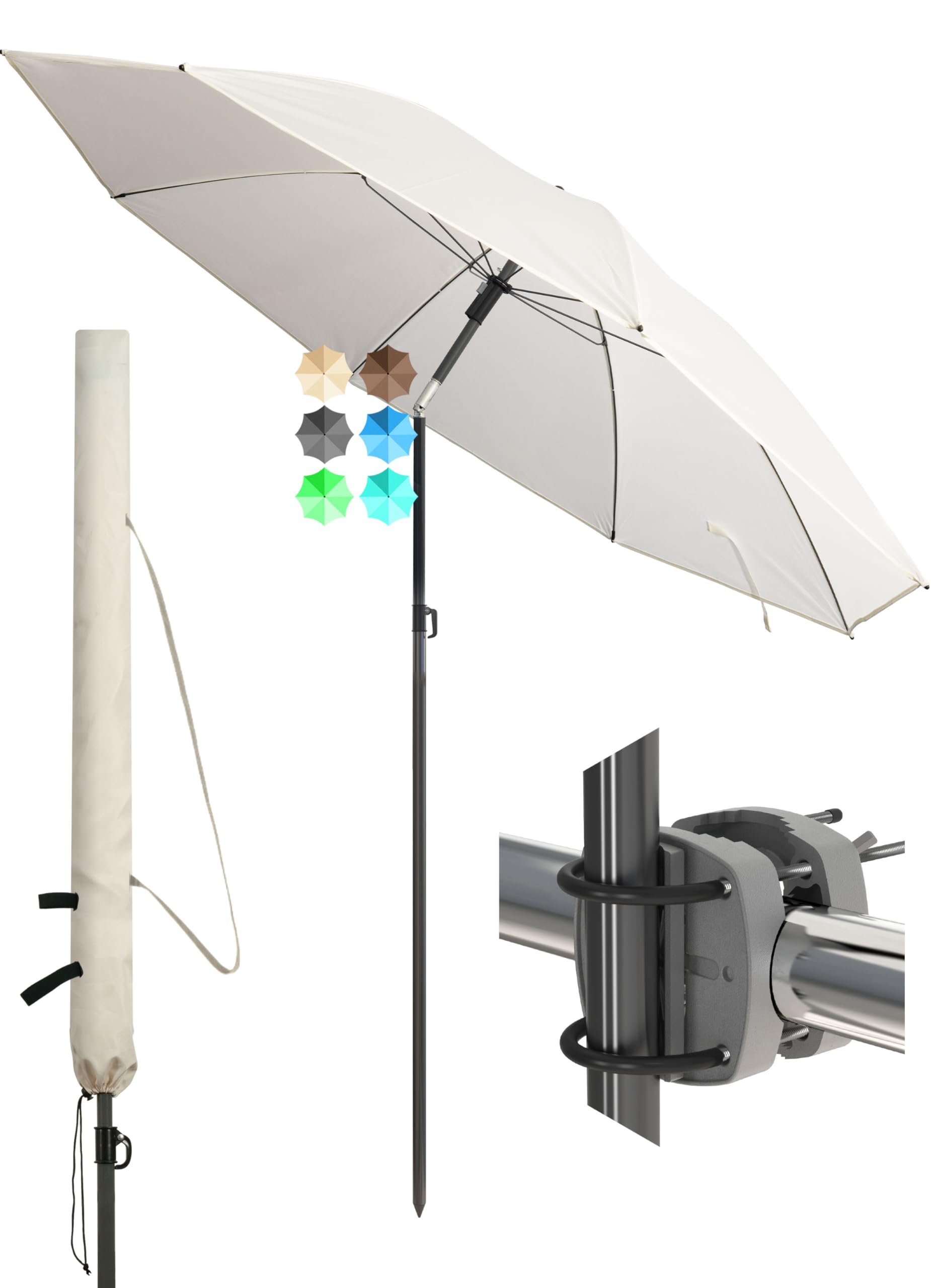4smile Sonnenschirm Balkon SunnyJoy im 3er-Set - UPF 50+ Balkon Schirm 160 cm + Sonnenschirmhalter Balkongeländer SunnyEasy + Sonnenschirmhülle - Sonnenschutz Balkon, Sonnenschirm Strand, Beige