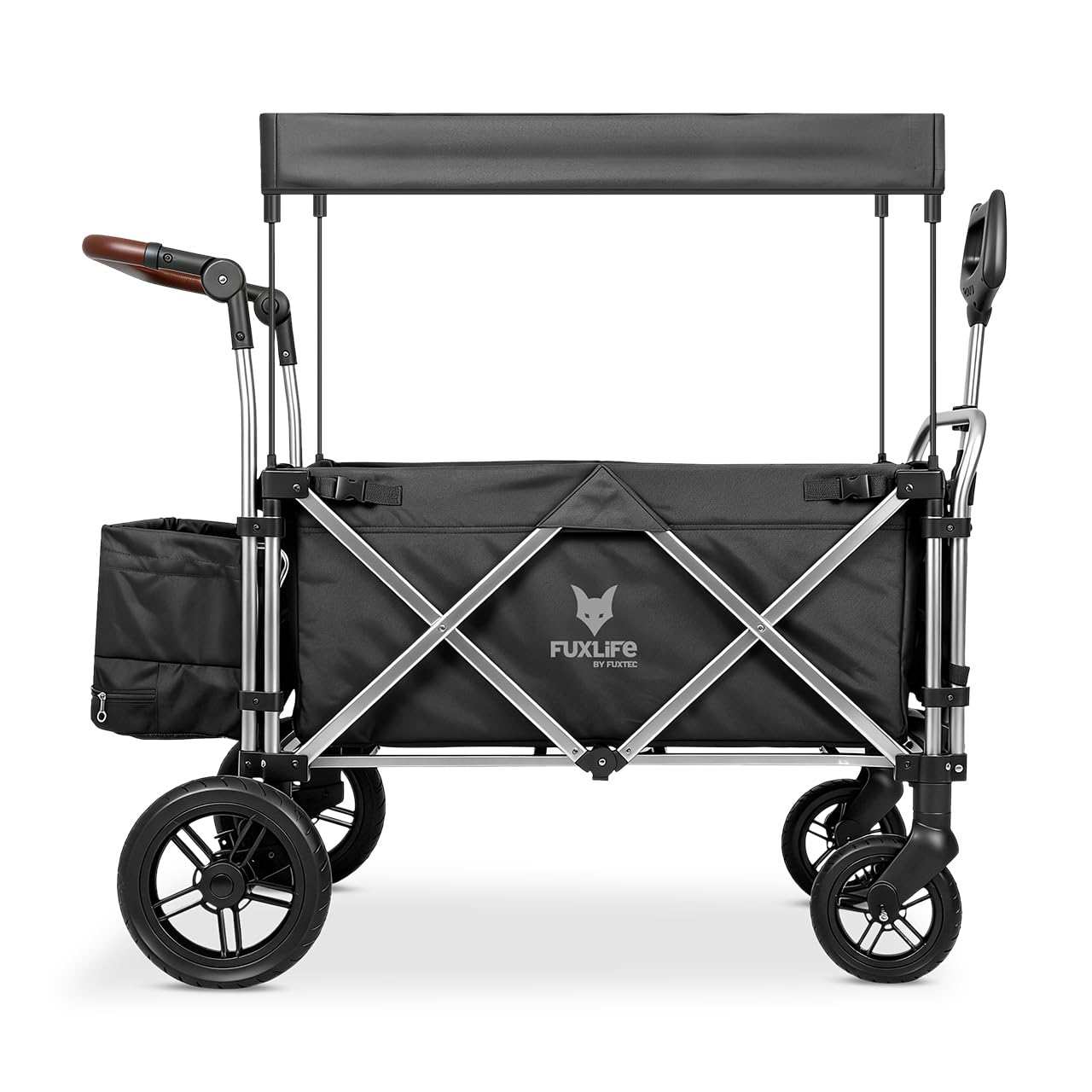FUXLIFE handcart FX-CTL900 negro - premium plegable - carro de transporte para niños con toldo - interior acolchado y arnés de 5 puntos - ruedas con muelles - carro compacto plegable con bolsa de frío
