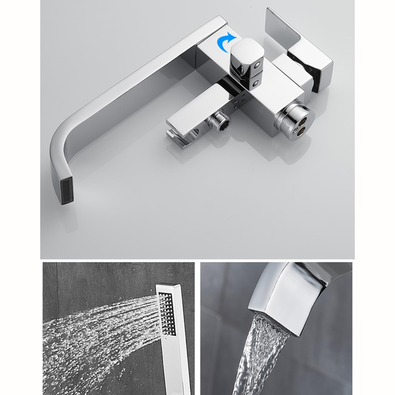 Grifo Mezclador de Bañera Y Ducha de Pie Grifos de Bañera Tipo Cascada Cromados Monomando de Latón con Ducha de Mano Grifo de Bañera de Pie Cromado