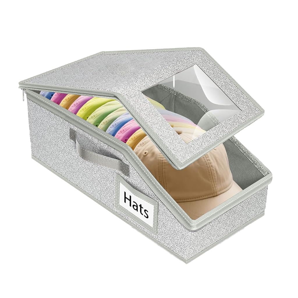 HASTHIP® Multi Caps Storage Box, Zip-up Roofed Dust Proof Baseball Cap Storage Box with Clear Window, Hat Sun Cap Storage Case with Pull Handle Space-saving Mess Free Wardrobe Organizer, 42x22x17cm-image-41