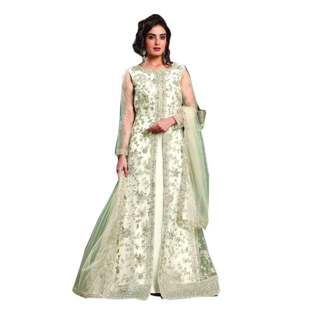 slim fit dress slacks Buy White Glitter Printed Pure Cotton Anarkali Kurta with Embroidery Online  for Woman main image 1
