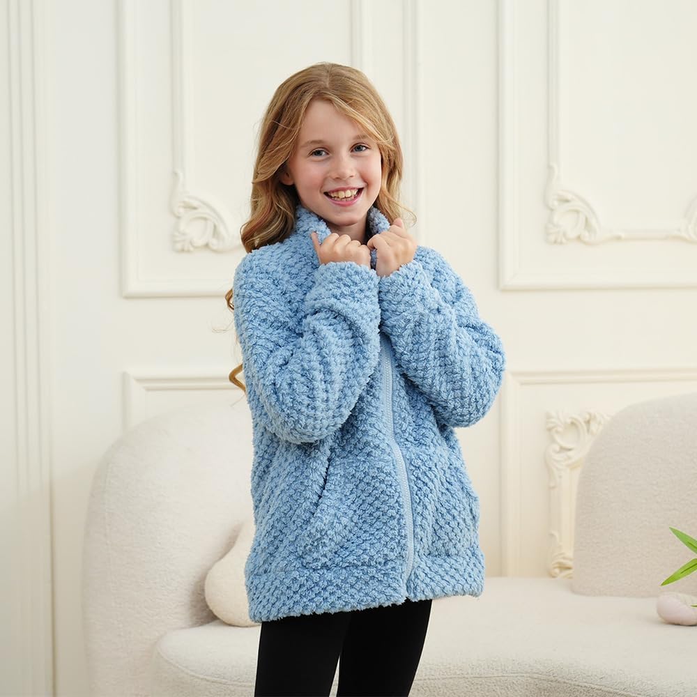 Girls Fleece Jackets Soft Lightweight Kids Jacket Winter Outerwear Fall Full Zip up Sweatshirt with Pockets 3-12 Year - Image 5