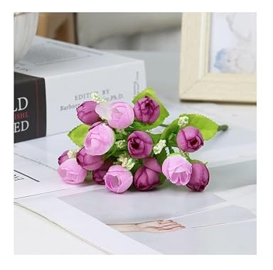 SPHINX Artificial Peony Flower Small Bunches (22cm, 15 Heads) for vase or Table Decor. Ideal for Living Rooms, Offices, Restaurants, Valentine’s Day (No vase)- (2, Purple Dual Tone)