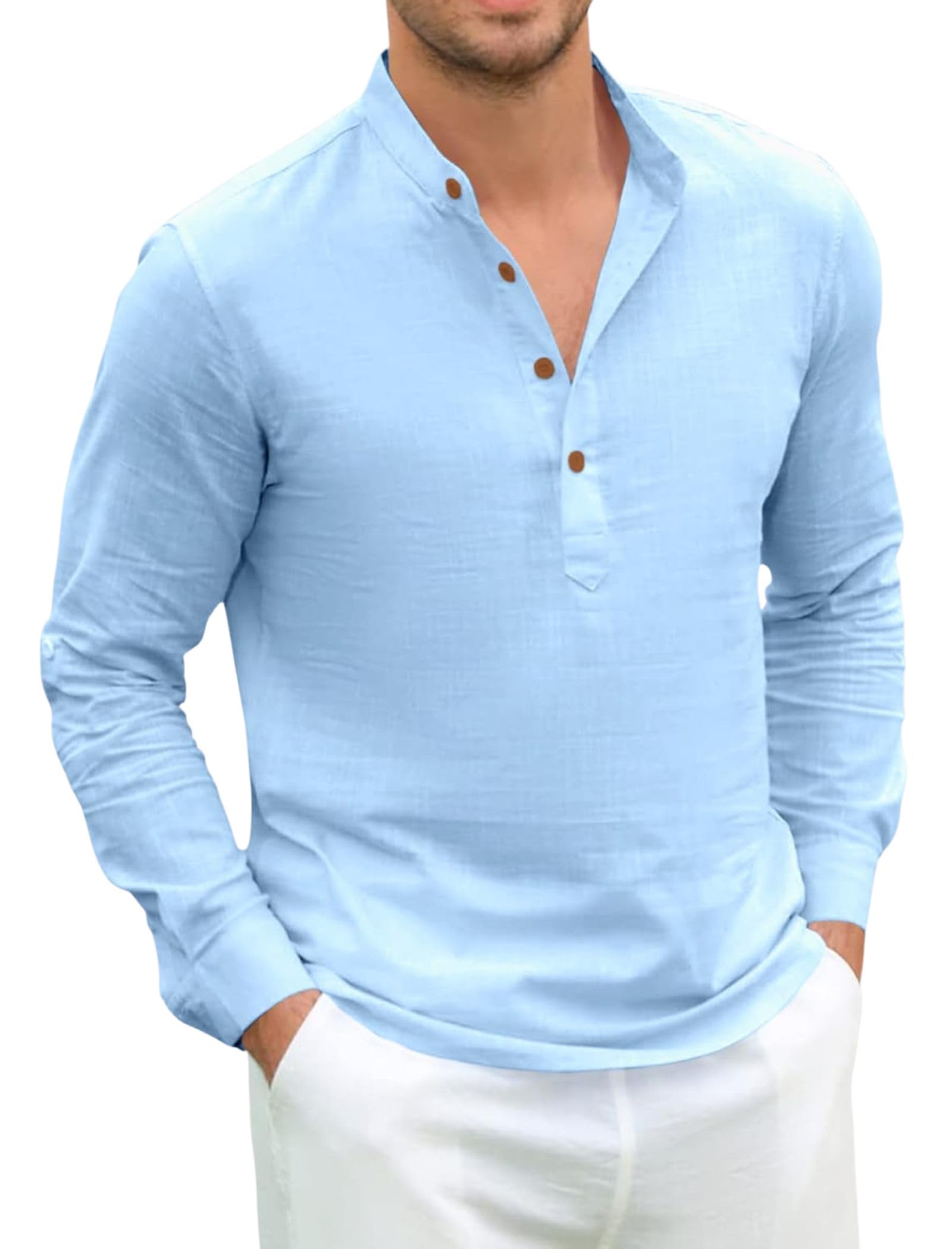 fifth u Cotton Blend Solid Casual Short Kurta for Men Long Sleeve Mandarin Collar Stylish Shirt Kurta for Men-picture-36