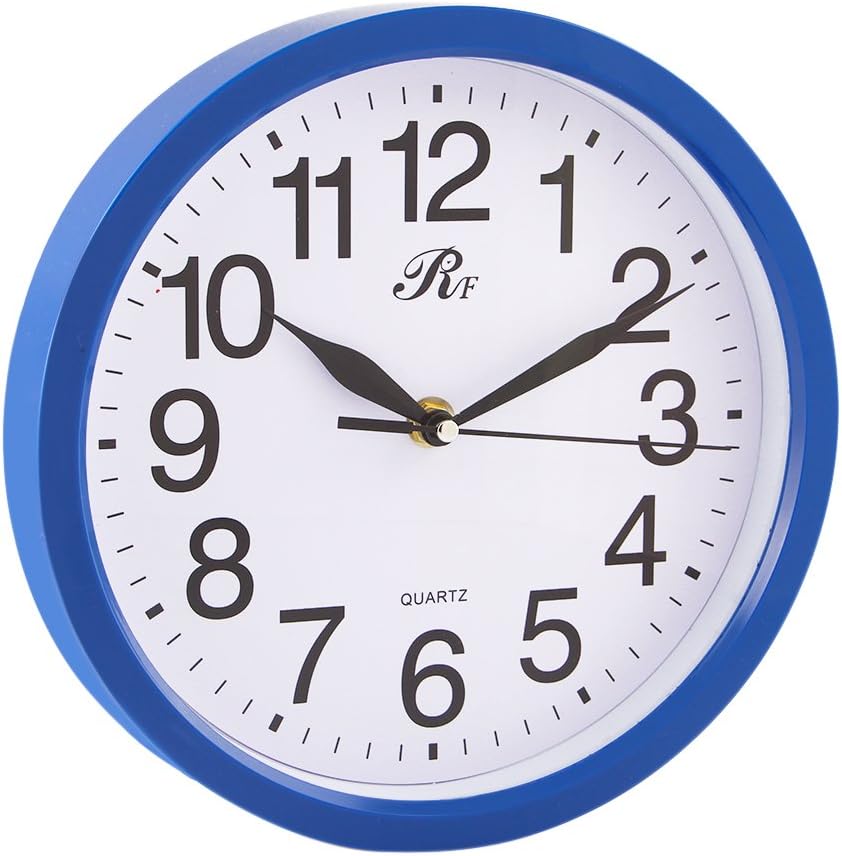 RUIFA Indoor Quiet 8-Inch Precedent Decorative Wall Clock with Arabic Numerals (Blue)