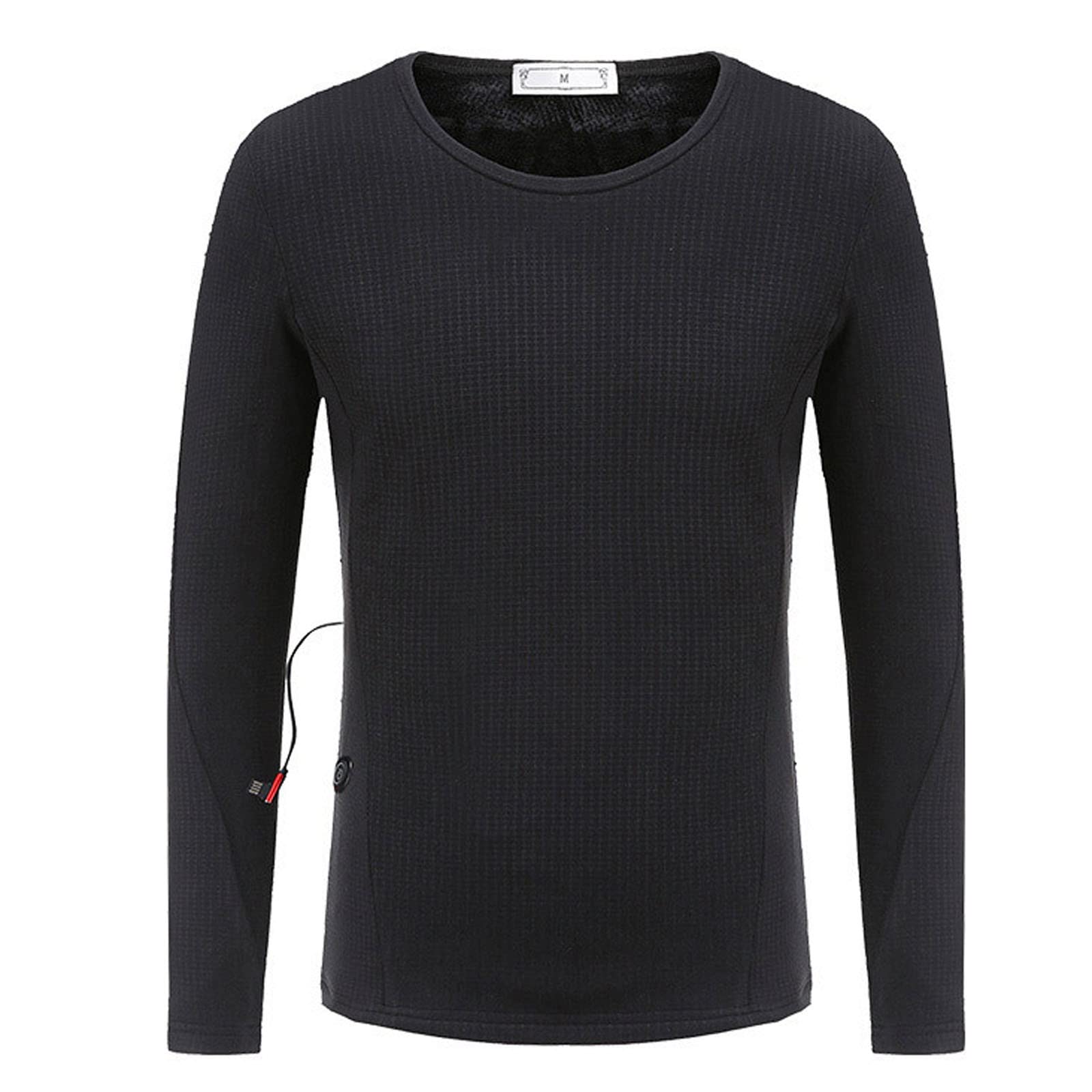Acolchado Calefactable Manga Larga Adulto Camiseta Oversize Calefactable de 11 Zonas Ropa Interior Térmica de Colores Sólidos Camisetas de Manga Larga Y Cuello Redondo Pijamas para El Hogar