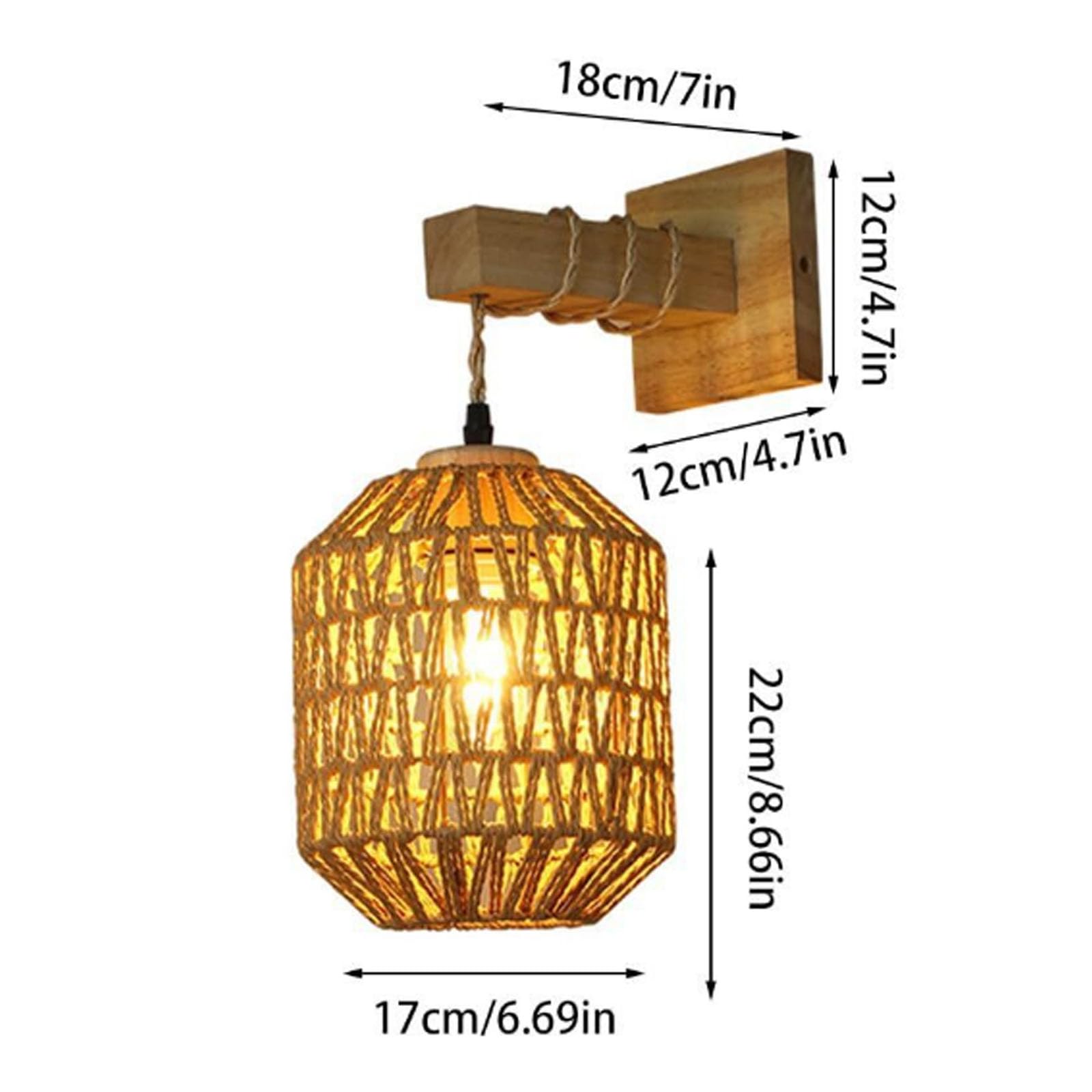 Applique da parete in rattan ricaricabili a batteria, set di 2 applique boho, lampade da parete per camere da letto, applique da interno con lampadina a controllo remoto (Dimensioni: 2 pezzi, Colore:
