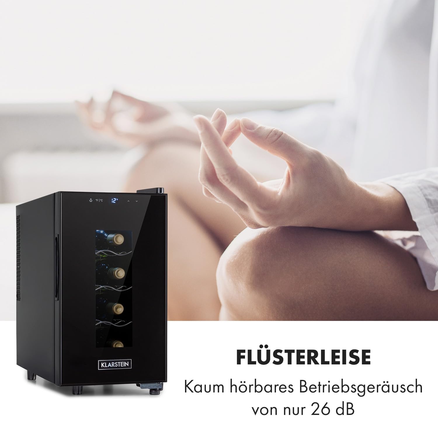 Klarstein Weinkühlschrank, Getränkekühlschrank Schmal, 1 Zone Kühlschrank mit Glastür, Getränkekühlschränke Freistehend, Weinkühlschrank Klein, Weinkühlschränke mit UV-Schutz, 11-18°C, 8 Flaschen