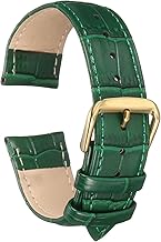 QUARKZMAN Correa De Reloj De Cuero 20mm Patrón Grabado Correa De Reloj De Piel De Vaca Con Barras De Resorte Para Hombres Y Mujeres, Verde Dorado