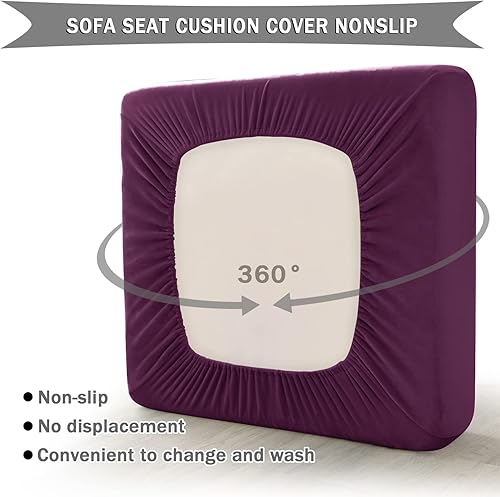 Miniatura 6 de UNBBRRL Fundas elásticas de cojín para asiento de sofá, fundas de cojín de sofá de terciopelo lujoso, funda de cojín antideslizante (morado, S)