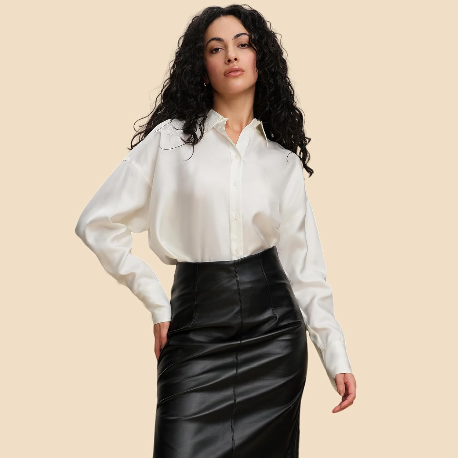 Silk Blouse for Women Long Sleeve 19MM Pure Mulberry Silk Shirt Dressy Casual Tunic Collared Tops Button Down Shirts - Image 3