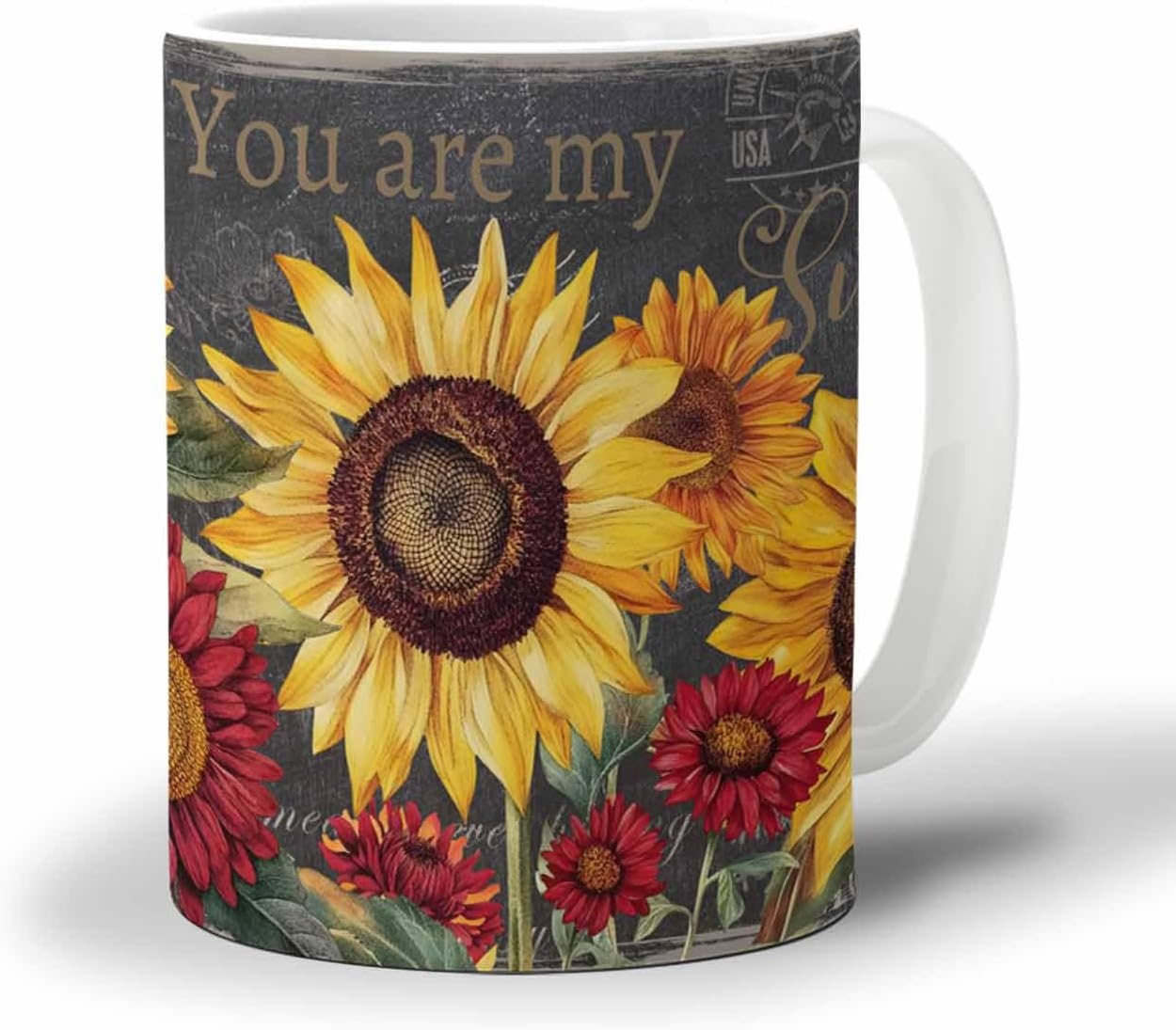BEMIGO Ceramic Coffee Mug Summer Sunflower Ceramic Mug White Cup, Vintage Background Insulated Coffee Cup with Handle with Pattern Perfect for Tea and Hot Beverages, 12oz