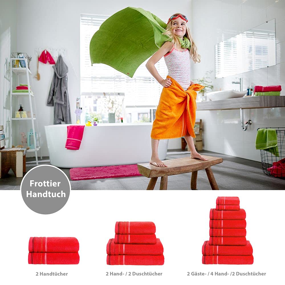 PANA Frottier-Serie Jasmina • Frottee Handtücher Set • weicher Badteppich • 100% Baumwolle • Ökotex Zertifiziert • Set: 2 Handtücher + 2 Duschtücher • Farbe: Rot
