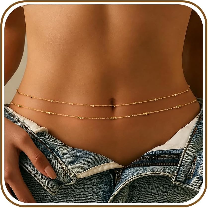 YOIHUR 14K Gold Filled Waist Chain, Bohemian Y2K Layered Belly Chain, Body Chain, Hypoallergenic Bikini Beach Jewelry, Multiple Pack Sizes, Ideal Gift for Women