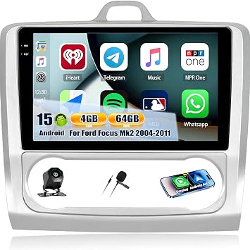 CAMECHO 4G+64G Car Radio for Ford Focus Mk2 Mk3 2004-2011 with Wireless CarPlay Android Auto 9 Inch in-Cell 1280 * 720 Touchscreen Android Car Stereo Bluetooth 5.0 GPS FM RDS Backup Camera