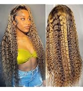 26 Inch Ombre Highlight 13x4 HD Lace Front Wig for Women Deep Wave Lace Frontal Human Hair Pre Pl...