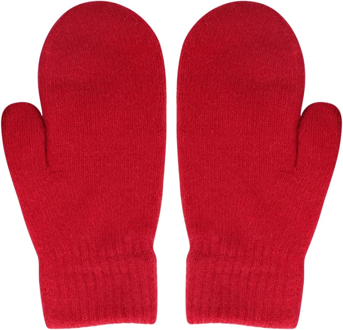 ECYC Plush Cashmere Mittens, Solid Color Woolen Mittens Winter Warm Mittens Knitted Full Finger Gloves Mittens for Women