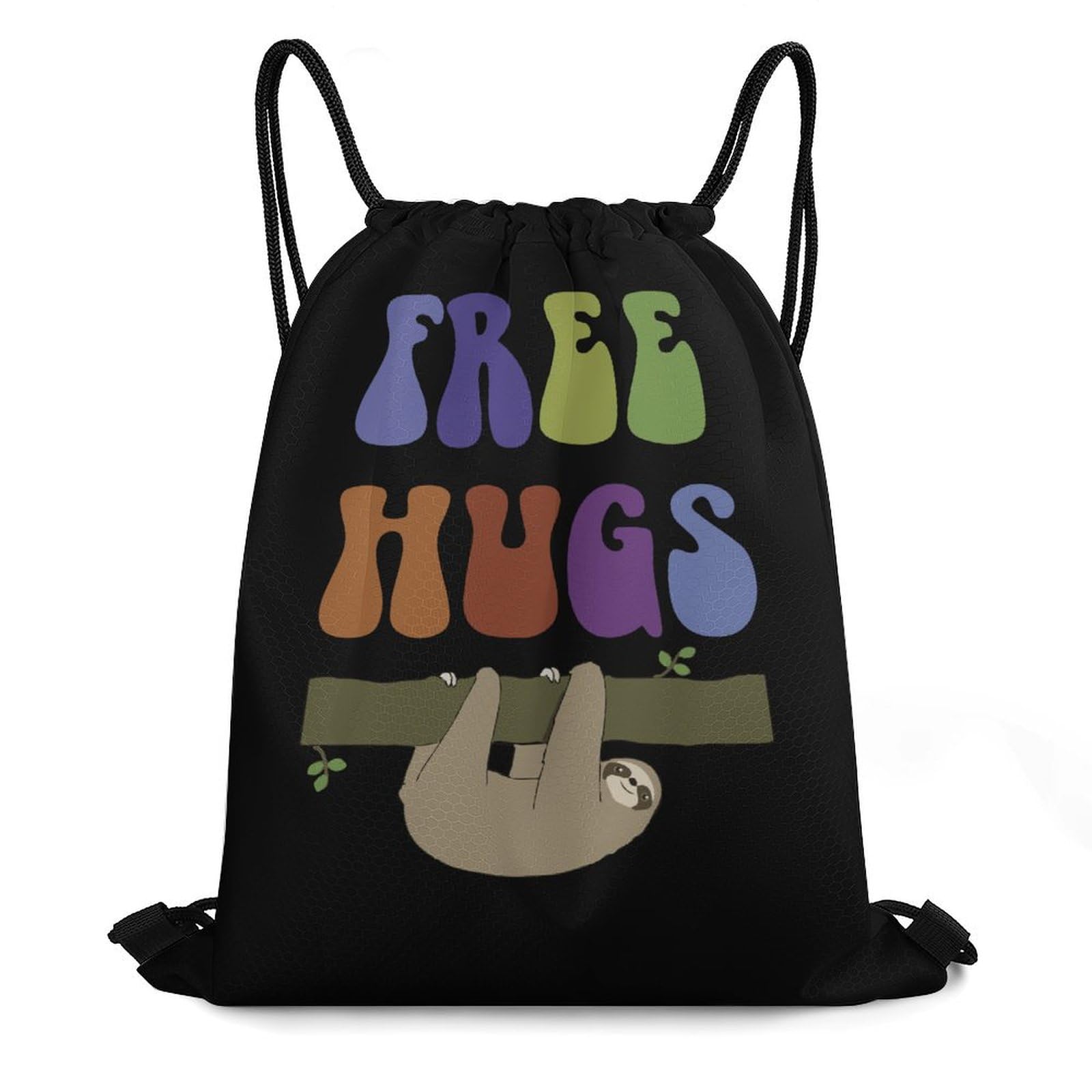 Free Hugs Sloth Drawstring Backpack Durable Sport Gym Bags Daypack for Men Women 35 * 42cm