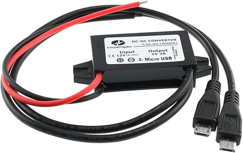 Miniatura 2 de E-outstanding Módulo convertidor de CC 12 V a 5 V 3 A, regulador reductor, convertidor de potencia de coche con cable micro USB doble convertidor de