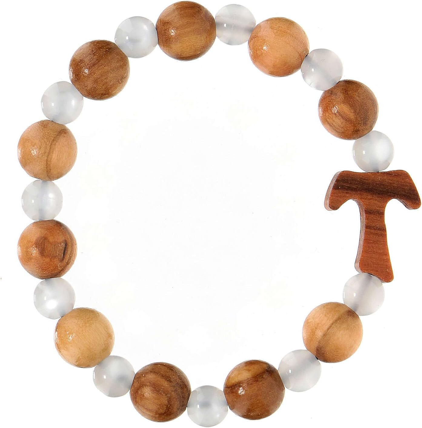 One-decade bracelet Tau beads 1 cm Assisi wood white beads elastic