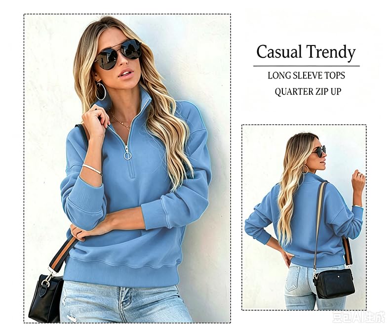 Image of NEYOUQE Womens Fall Winter Fashion Sweatshirts Quarter Zip up pullover Polo sweatshirt women casual trendy crewneck tops