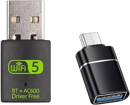 USB WiFi Adapter,600Mbps WiFi Bluetooth AdapterIncludes a USB-A to Type C connectors,Dual Band 5G/2.4G Wireless Network Adapter for Desktop Laptop PC,Supports Windows 7/8/8.1/10/11