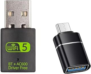 USB WiFi Adapter,600Mbps WiFi Bluetooth Adapter(Includes a USB-A to Type C connectors),Dual Band 5G/2.4G Wireless Network Adapter for Desktop Laptop PC,Supports Windows 7/8/8.1/10/11。