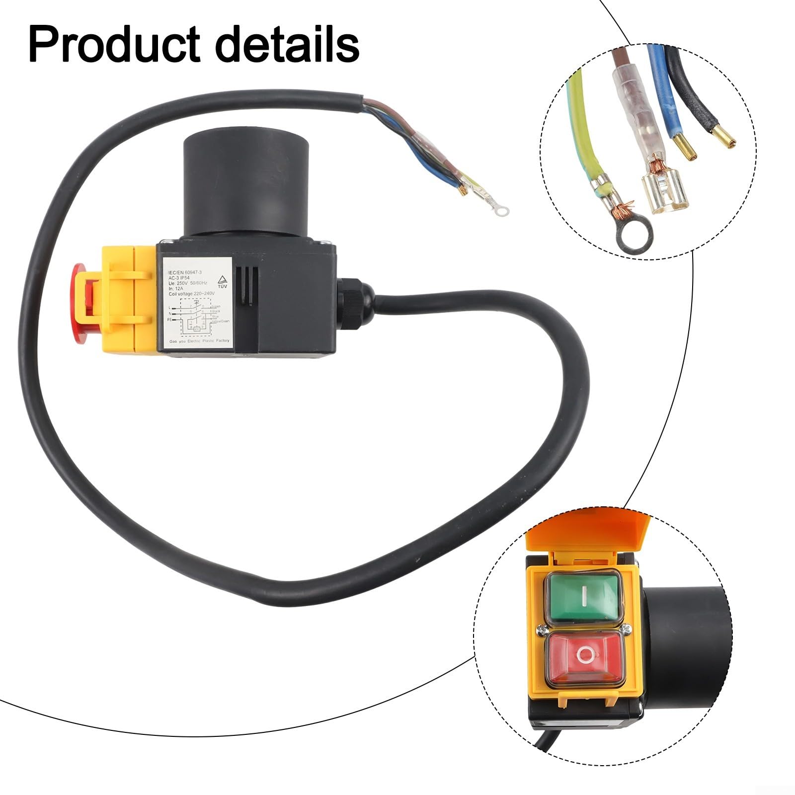 KOA7 Elektromagnetischer Schalter 250V 12A IP54 Schutz staubdicht spritzwassergeschützt Not-Aus mit mechanischer Rot-Grün-Taste für Industrieholzspalter Holzbearbeitungsmaschinen