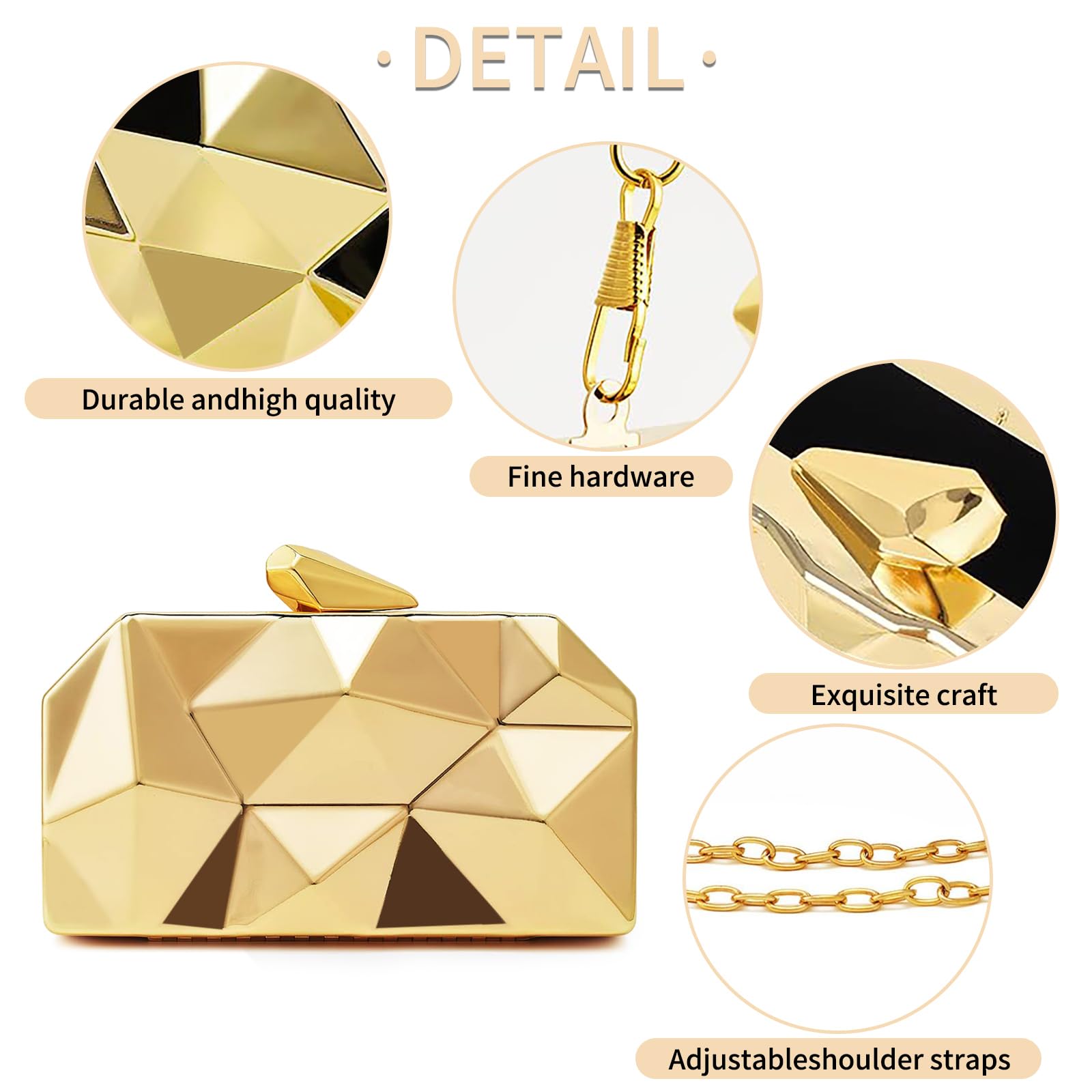 Pochette da sera metallizzata, motivo geometrico a reticolo, pochette da sera con cinturino a catena, per feste di nozze, eventi formali