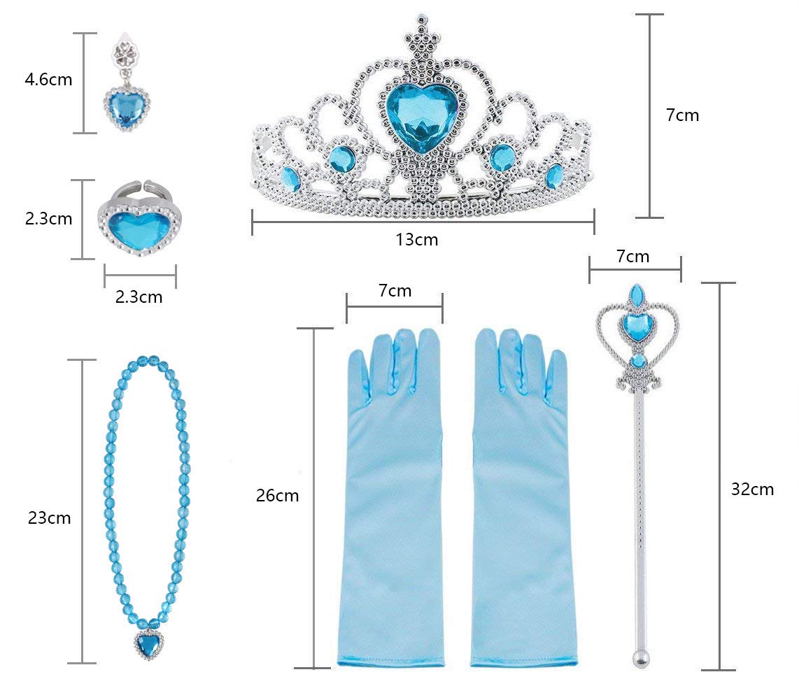 Vicloon Nuovi Costumi da Principessa Set Dono da Tiara, Guanti, Bacchetta Magica, Anello, orecchino, Collana da 3 a 9 Anni