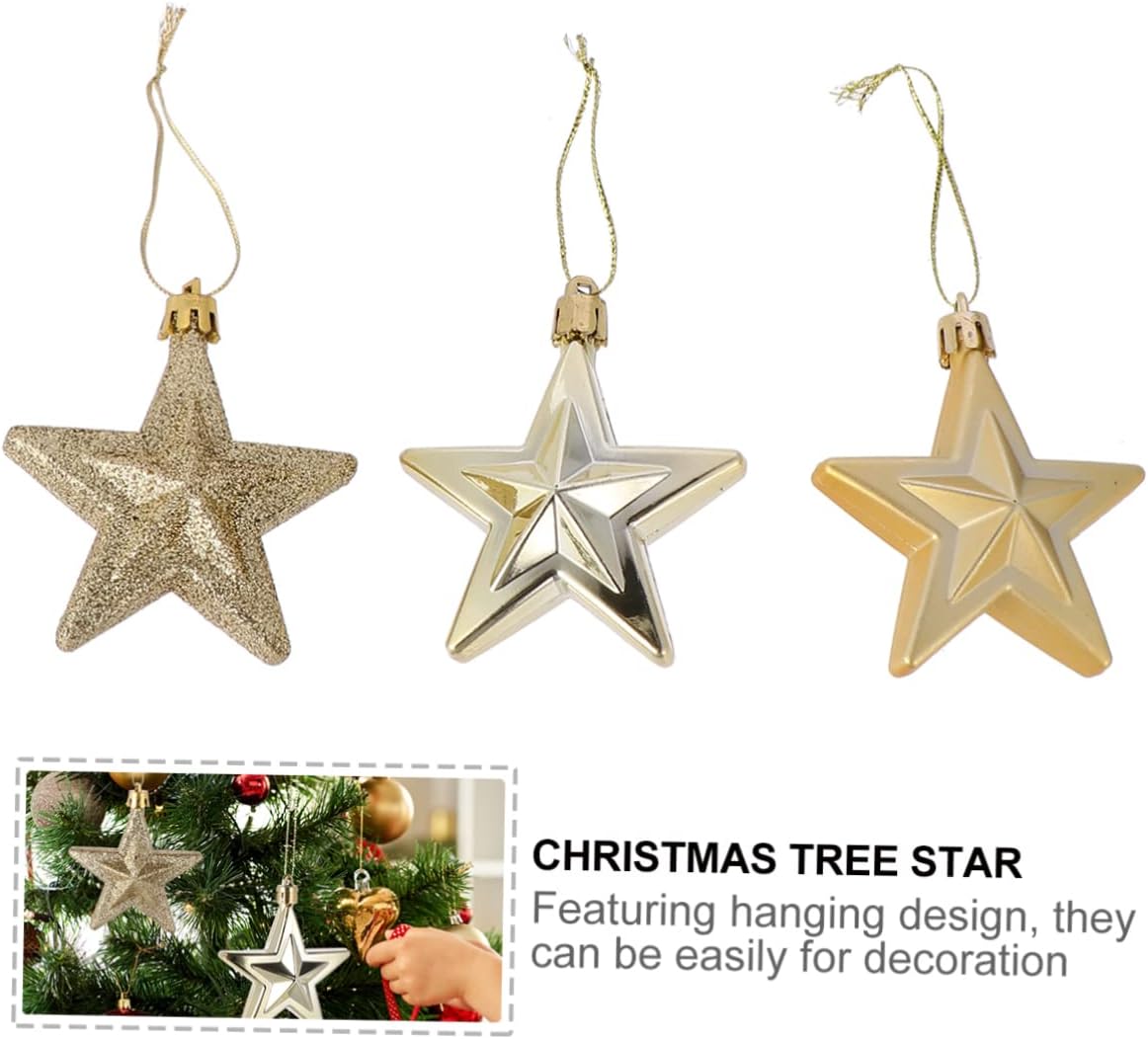 Christmas Tree Star Decor Plastic Five-Pointed Stars 18pcs Xmas
