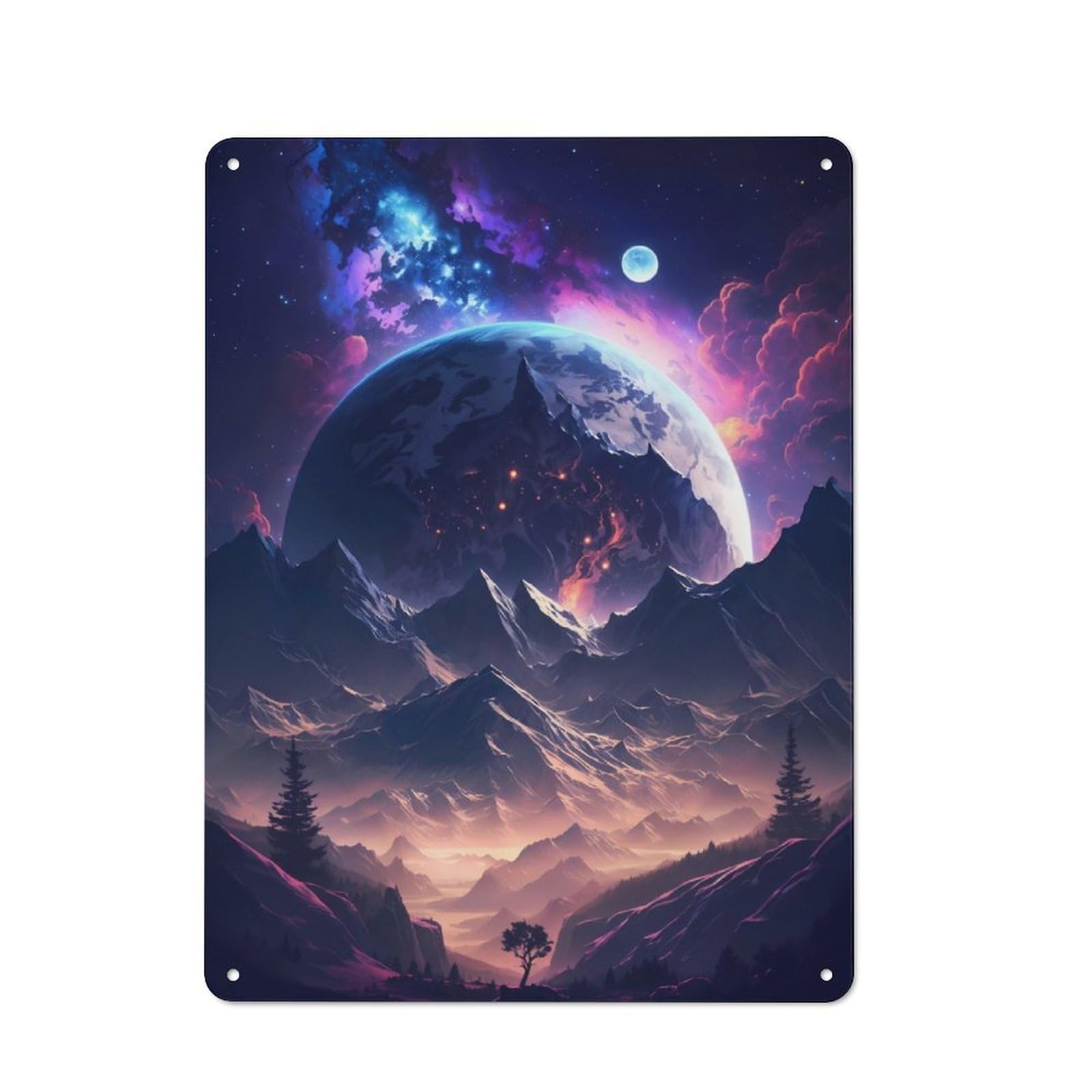 Junmoney Celestial Mountain View Industrial Metal Wall Decor 40X30cm, Metal Wall Sign For Tool Room, Garage, Studio Or Home Bar