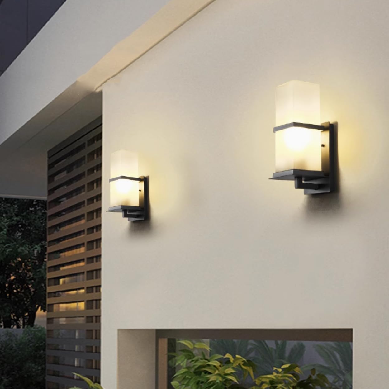Modern Outdoor Wall Light Frosted Glass Porch Light Black 2 Pack Aluminum Exterior Wall Sconce IP65 Waterproof Wall Mount Light for Garage Patio Fronch