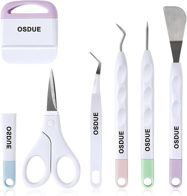 OSDUE 6 PCS Vinyl Weeding Tools, Craft Weeding Tools Set, Stainless Steel Plotter Accessories for Cricut/Silhouette/Siser/Oracal 631 651 751 Vinyl