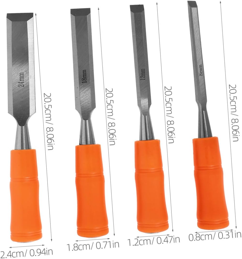 4pcs Multi-function Woodworking Chisel with Plastic Handles High Carbon Steel Flat Wood Chisels for Precise DIY Craft Carving and Manual Wood Engraving