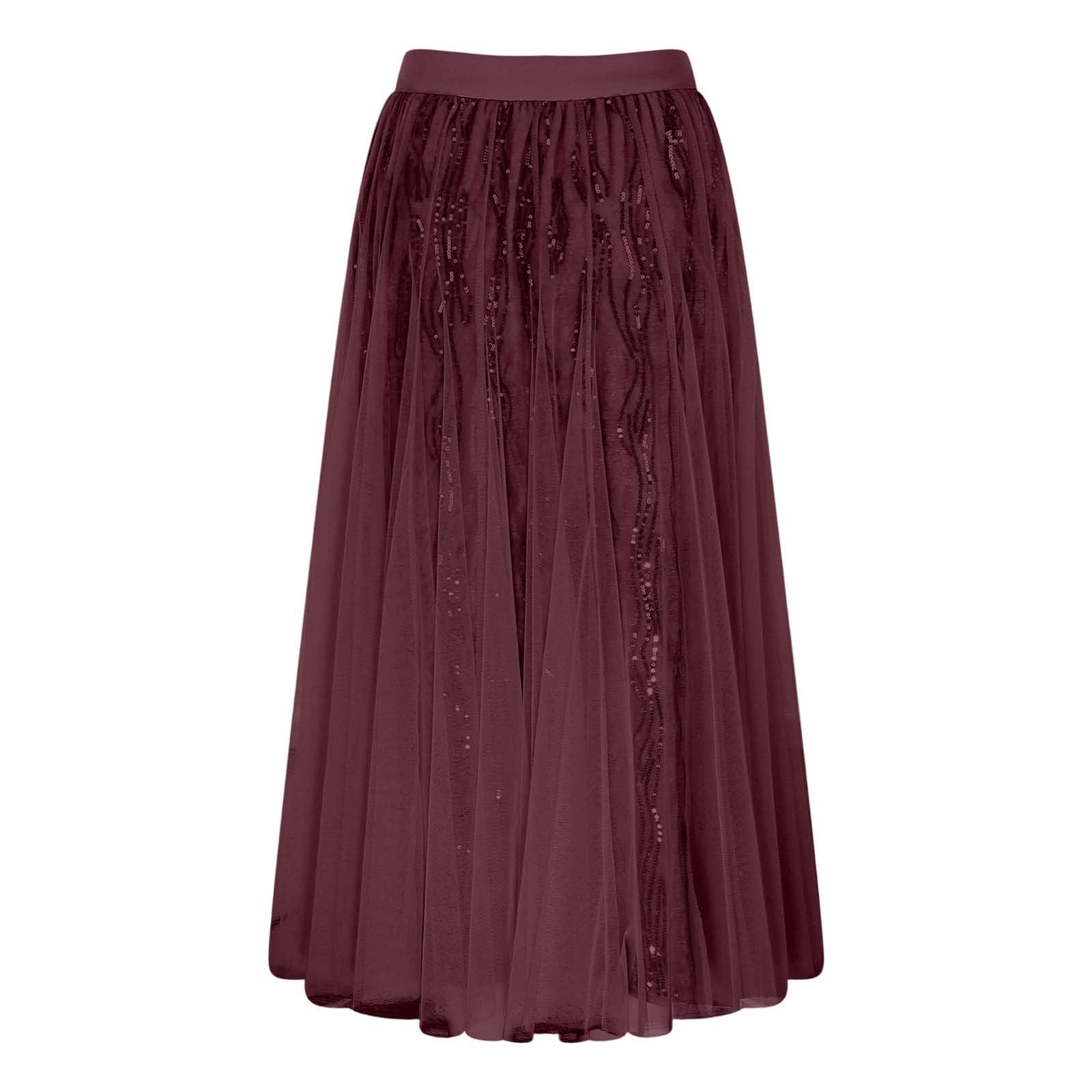 2026 Falda de lentejuelas plisada de cintura alta para mujer para un elegante diseño midi con dobladillo acampanado