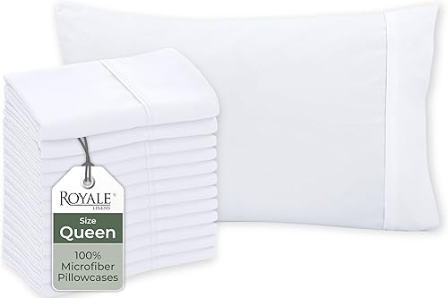 Royale Linens Juego de 12 fundas de almohada blancas tamaño Queen de 20 x 30 pulgadas, 1800 microfibra cepillada, resistente a las arrugas y a la