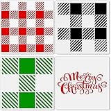 WHQXFDZ 4 pcs 10 Inch Chritsmas Buffalo Plaid Stencil Reusable Template Christmas Word Check Paint...