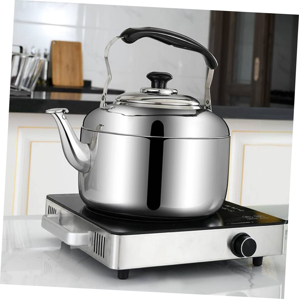UPKOCH Tetera Silbante de Acero Inoxidable sin Imán para Cocina, Capacidad 4l, Ligera Mango de Baquelita, Adecuado para Uso Doméstico y Hervir Agua Rápido