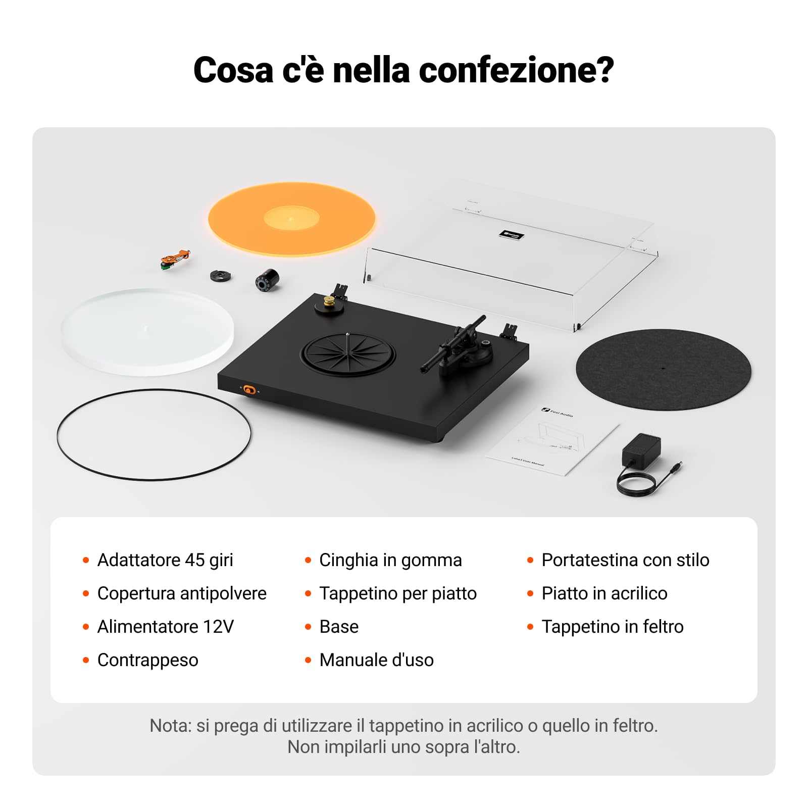 Fosi Audio LUNA3 Giradischi Vinili Hi-Fi, Lettore con Testina VM95E, Piatto in Acrilico, Controllo Motore Servo, Senza Preamp Integrato, Braccio Alluminio, Giradischi Vinile