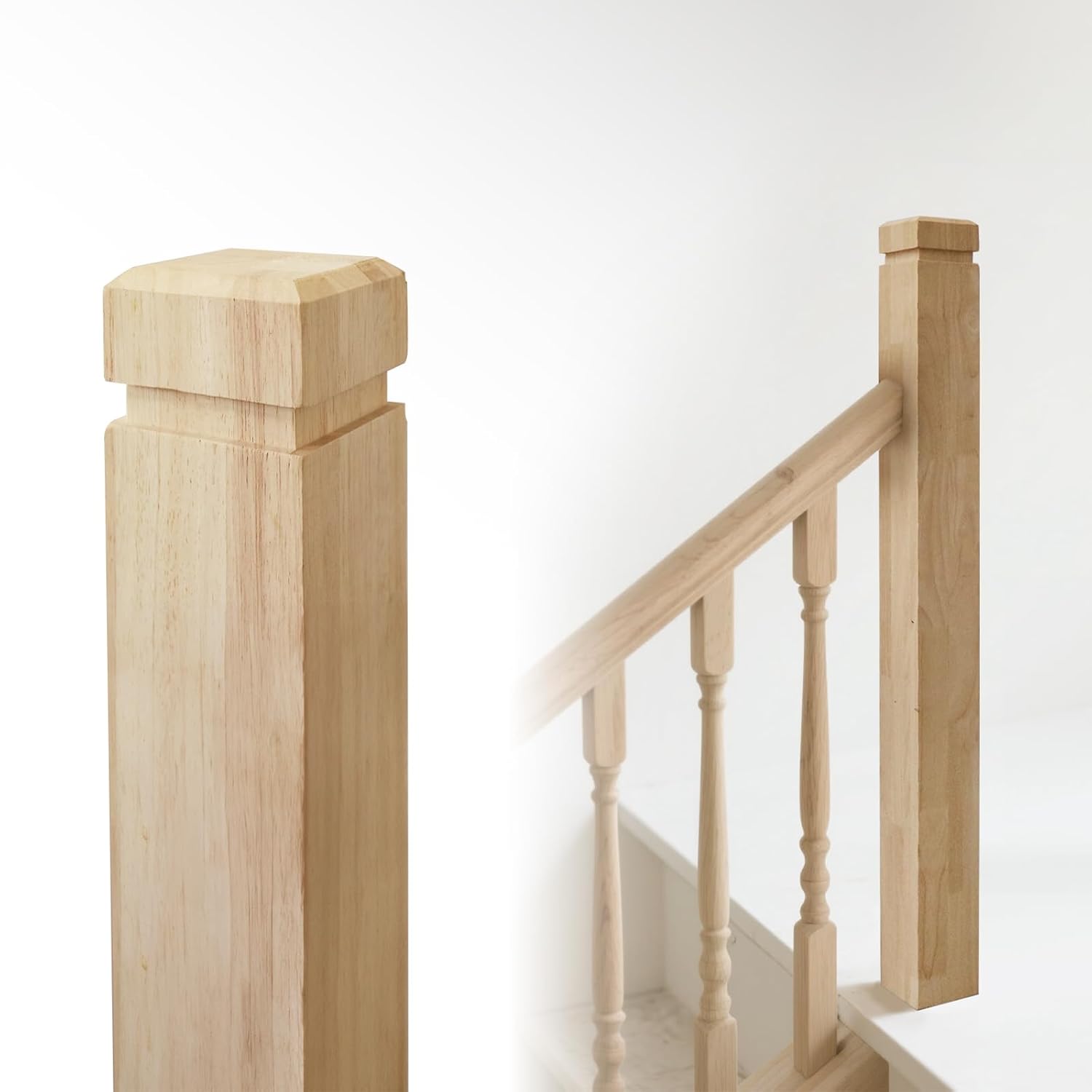 Red Oak Newel Post - 3.5"x3.5"x48"Solid Hardwood Stair Post for Indoor Stair Railing & Porch Columns, Natural Unfinished A 1