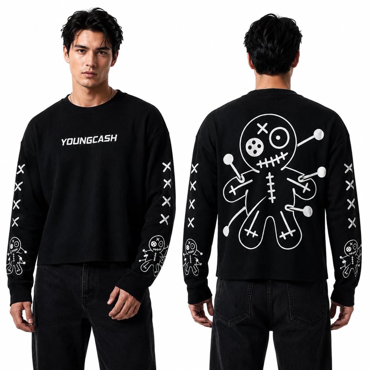 youngcash Voodoo Doll Graphic Black Sweatshirt for Men-picture-44