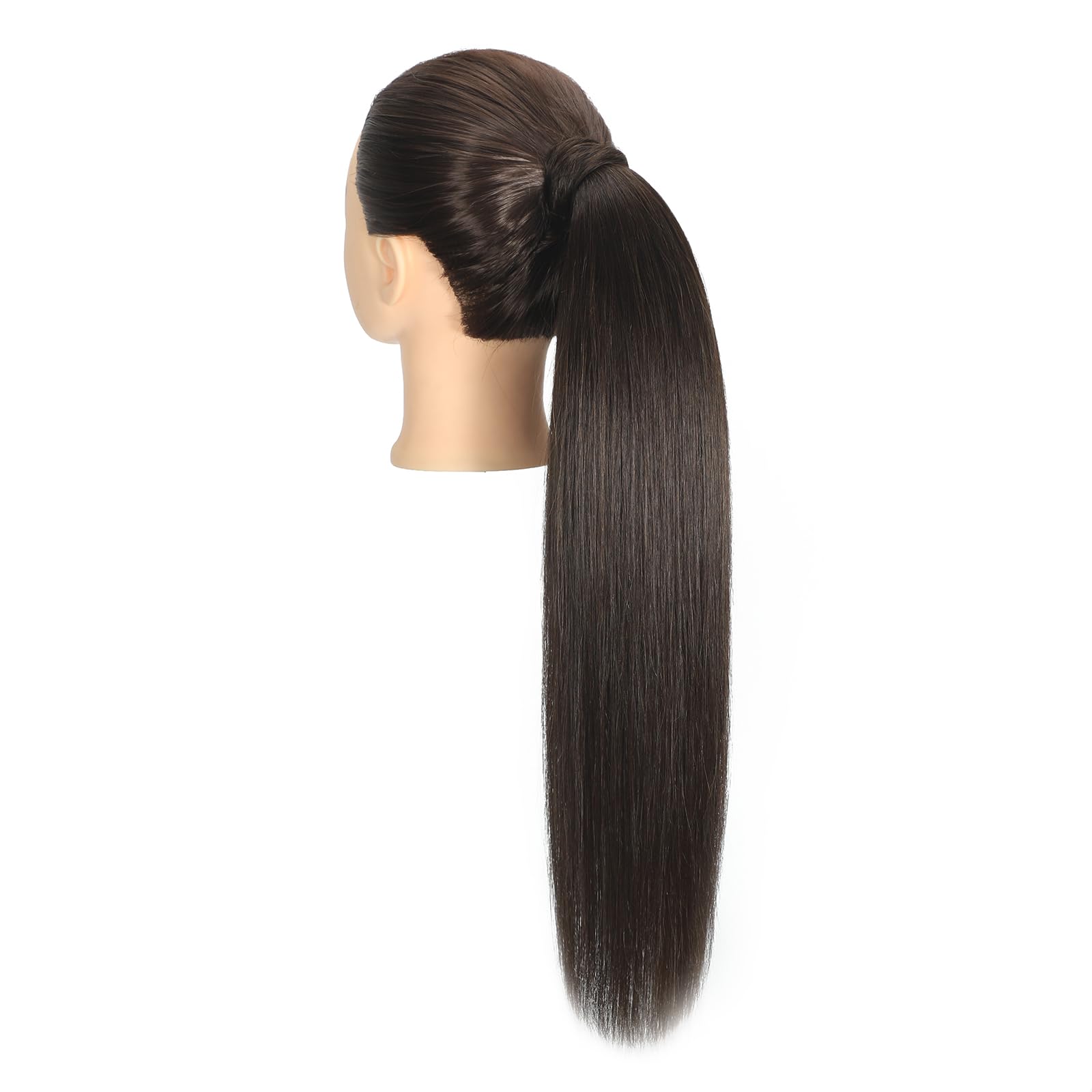 Human Hair 100% Echthaar Ponytail Pferdeschwanz Extensions und Clip in Zopf Haarteil 2# Dunkelbraun Haar 16"/40cm