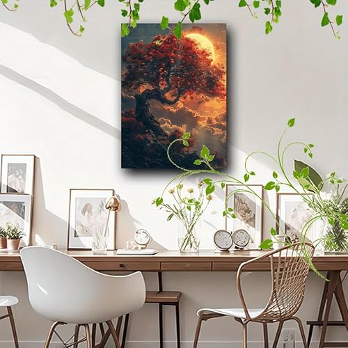 Trdmcfbn Bonsai Tree Wall Decor, Rocky Cliff Canvas Print, Canvas Poster Printing, Bedroom/Living Room Decoration(30x40cm/With frame)