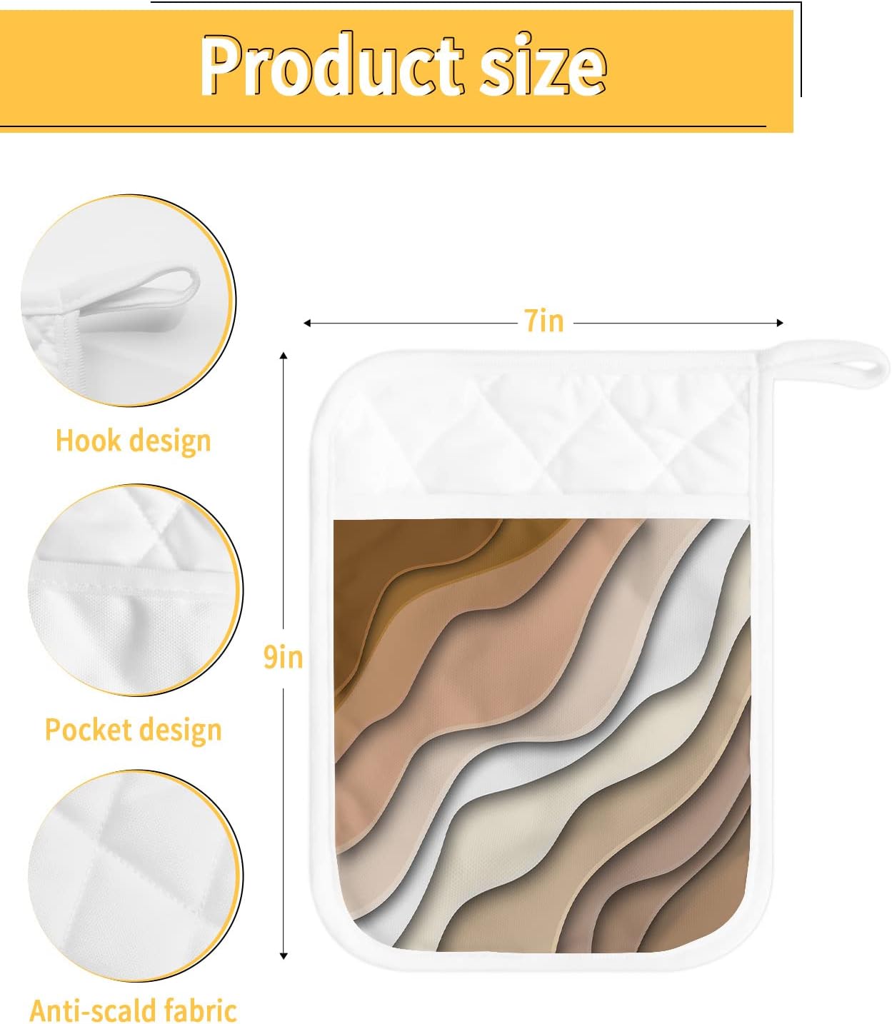 Pot Holders, Abstract Beach Brown Ombre Pot Holder, Heat-Resistant Hot Pockets, Pot Holders for Kitchen, Hot Pads for Kitchen, Kitchen Accessories 5 Pcs Potholders