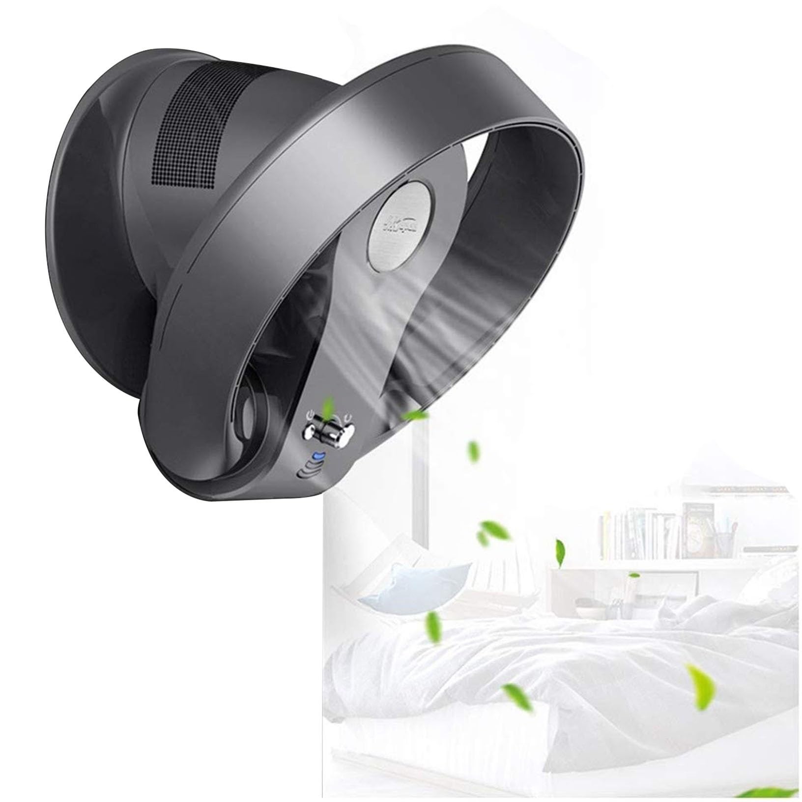 Ventilatore da Parete 14″ Ventilatore Senza Lama, Ventilatore Camino con Telecomando/Timer, 26w, Ventola da Tavolo Pieghevole Senza Foglie Ultra Silenziosa, 7 velocità (Color : Black)