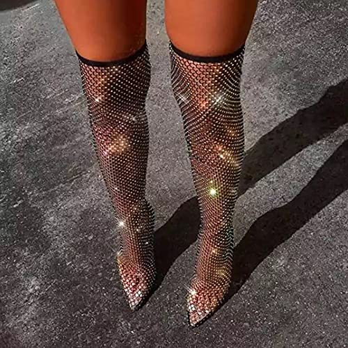 Women’s High Heels Closed Toe Clear Rhinestone Stiletto Mesh Pointed Toe Slingback Heels Transparent Sparkly Dress Party Pumps Shoes2