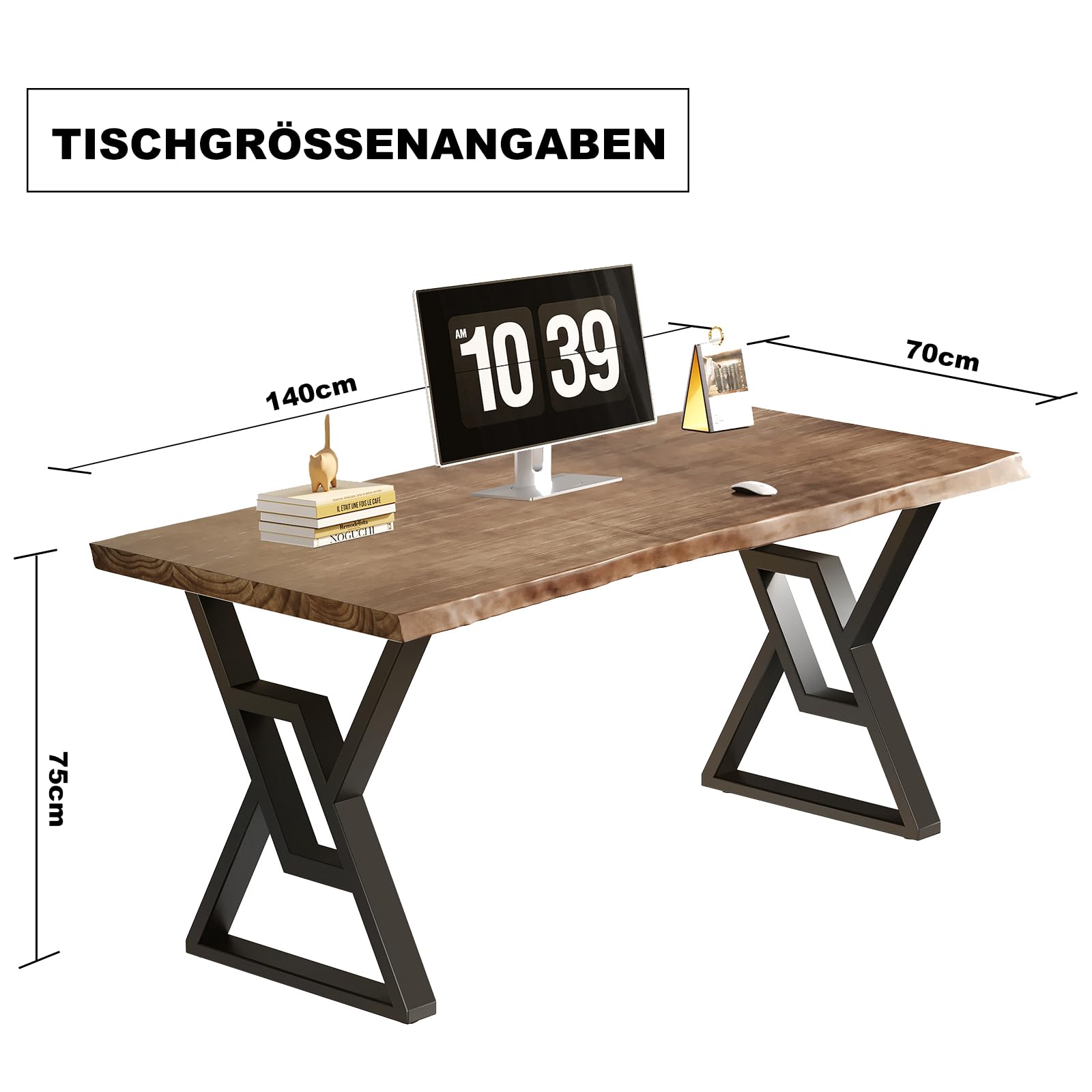 Sihtengxxhongs YOUCAI Massivholz Schreibtisch 140 cm rustikales Design, Homeoffice Schreibtisch, Gaming-Tisch Homeoffice-Arbeitsplatz Robuster Computertisch in Braun für Studium, Schreiben & Büro